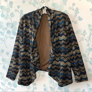 Roz & Ali Womens Jacket Lined Long Sleeve Blue Green Brown Zig Zag Casual Work